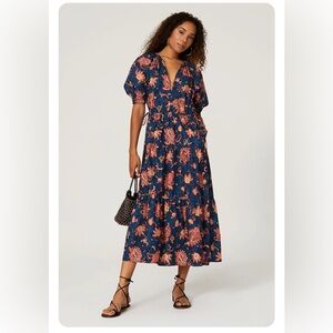 A.L.C. Mischa dress. Blue Block print midi dress with drawstring waist.